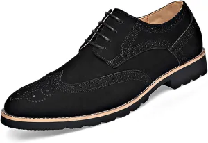 Men's Leather Wingtip Brogue Lace Up Dress Oxfords Fashion Pointed Toe Low Block Heel Business Work Office Formal Shoes Breathable Non-Slip Casual Shoes
