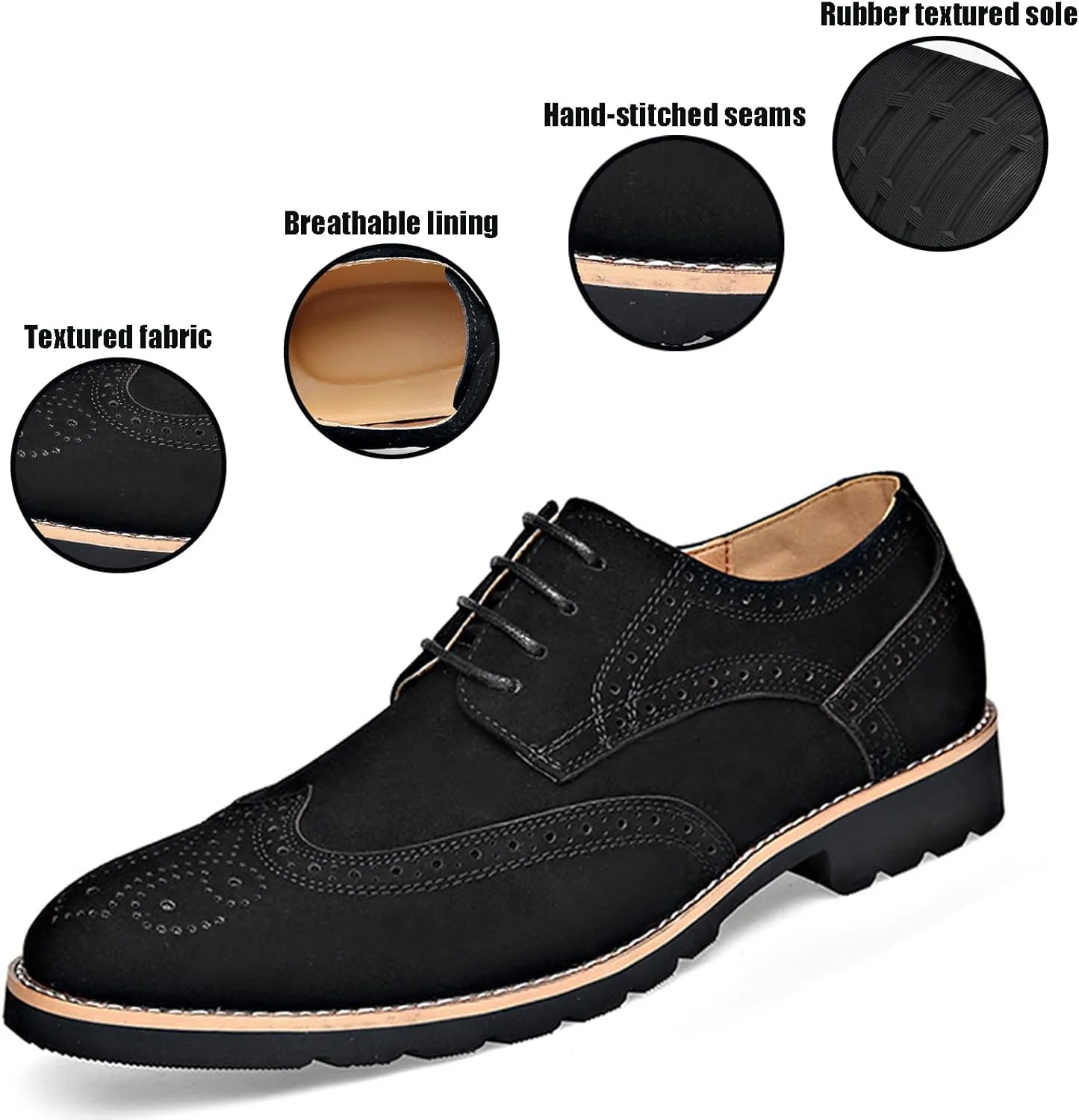 Men's Leather Wingtip Brogue Lace Up Dress Oxfords Fashion Pointed Toe Low Block Heel Business Work Office Formal Shoes Breathable Non-Slip Casual Shoes