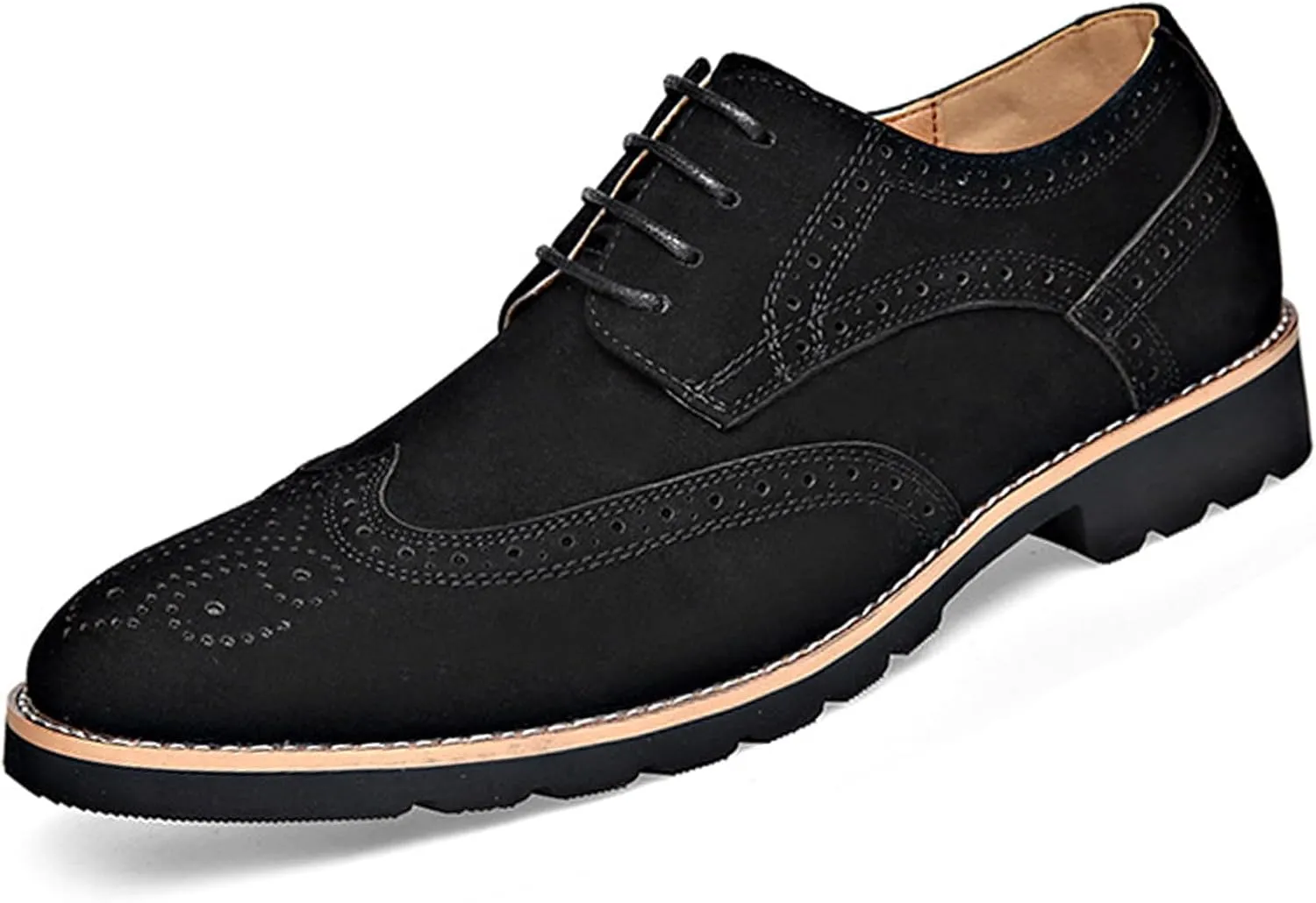 Men's Leather Wingtip Brogue Lace Up Dress Oxfords Fashion Pointed Toe Low Block Heel Business Work Office Formal Shoes Breathable Non-Slip Casual Shoes