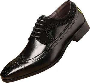 Men's Leather Wingtip Dress Oxford Shoes Retro Stitching Chunky Heel Non-Slip Business Work Lace Up Dress Shoes Fashion Derby Oxford