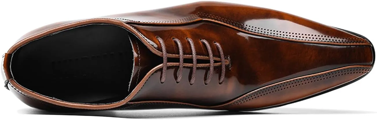 Mens Oxfords Dress Formal Shoes - Genunie Leather Pointed Toe Fashion Tuxedo Business Casual Derby - Modern Prom Wedding Suit Shoes