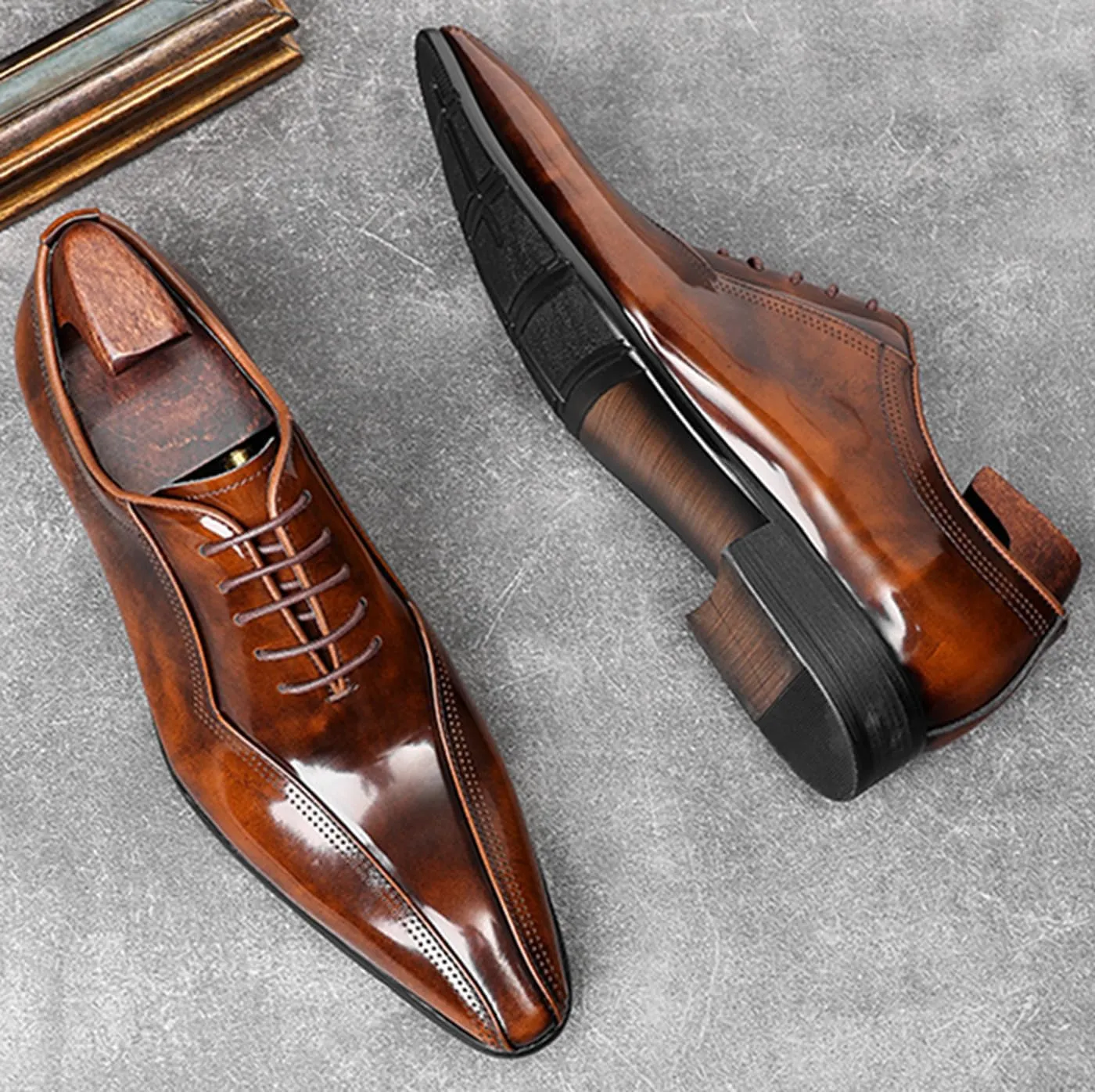 Mens Oxfords Dress Formal Shoes - Genunie Leather Pointed Toe Fashion Tuxedo Business Casual Derby - Modern Prom Wedding Suit Shoes