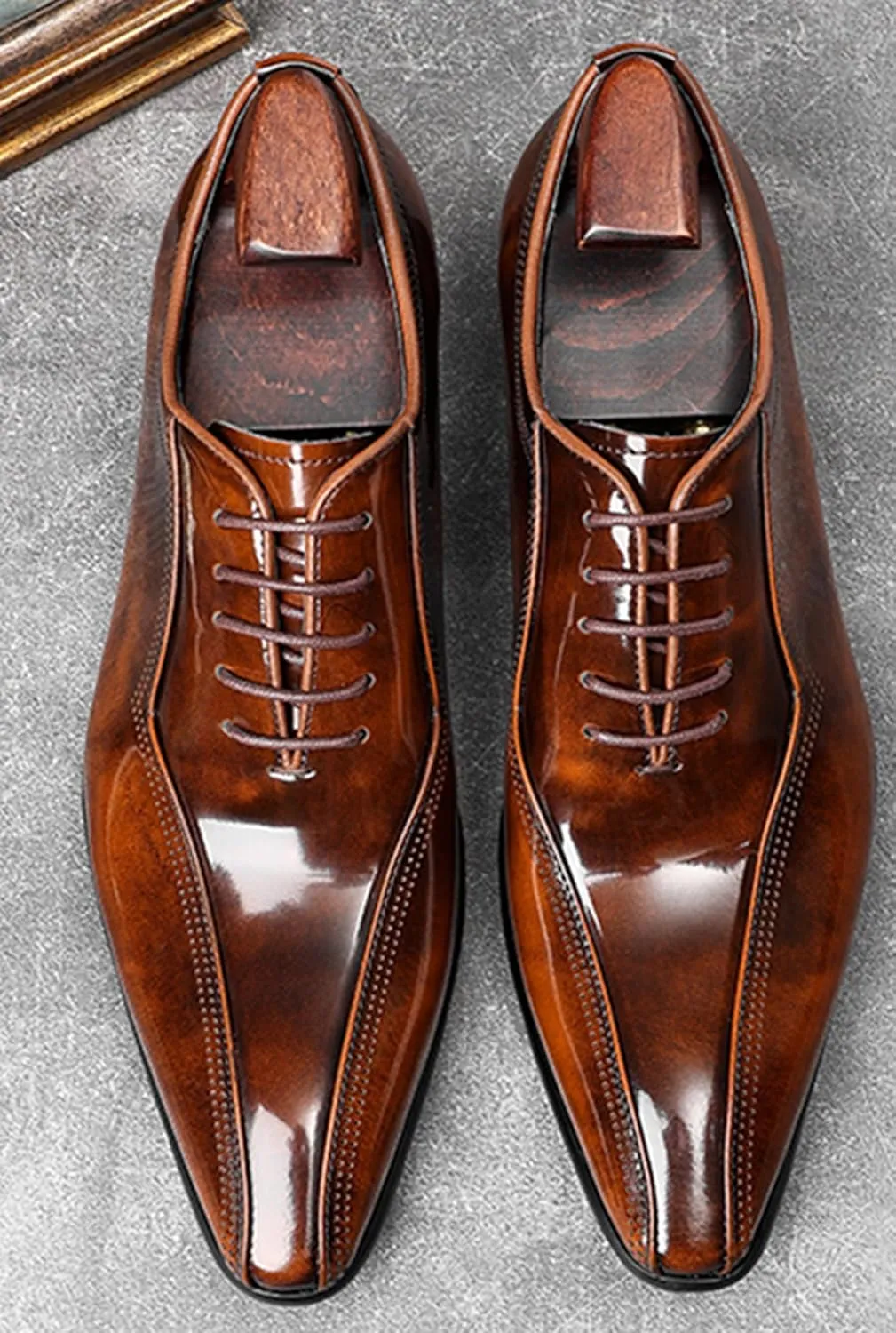 Mens Oxfords Dress Formal Shoes - Genunie Leather Pointed Toe Fashion Tuxedo Business Casual Derby - Modern Prom Wedding Suit Shoes