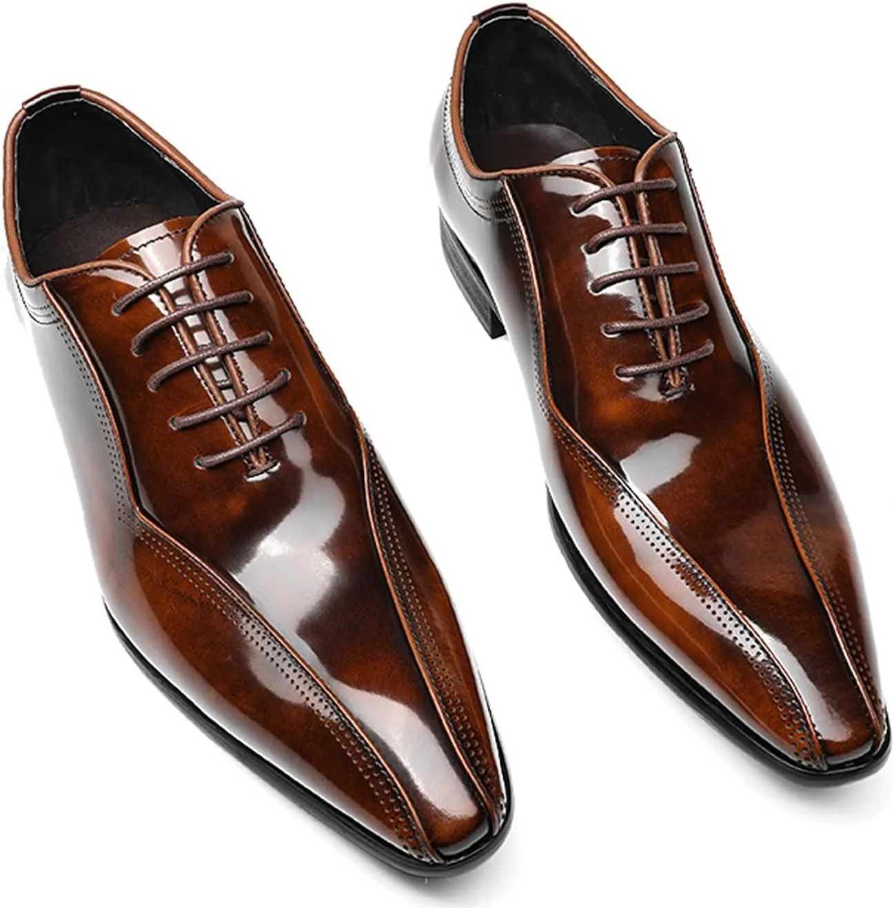 Mens Oxfords Dress Formal Shoes - Genunie Leather Pointed Toe Fashion Tuxedo Business Casual Derby - Modern Prom Wedding Suit Shoes