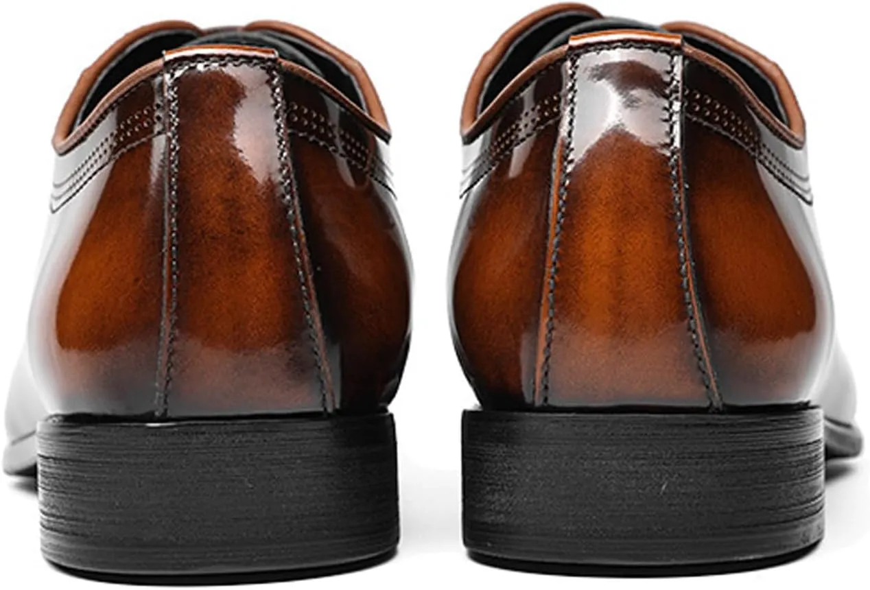 Mens Oxfords Dress Formal Shoes - Genunie Leather Pointed Toe Fashion Tuxedo Business Casual Derby - Modern Prom Wedding Suit Shoes