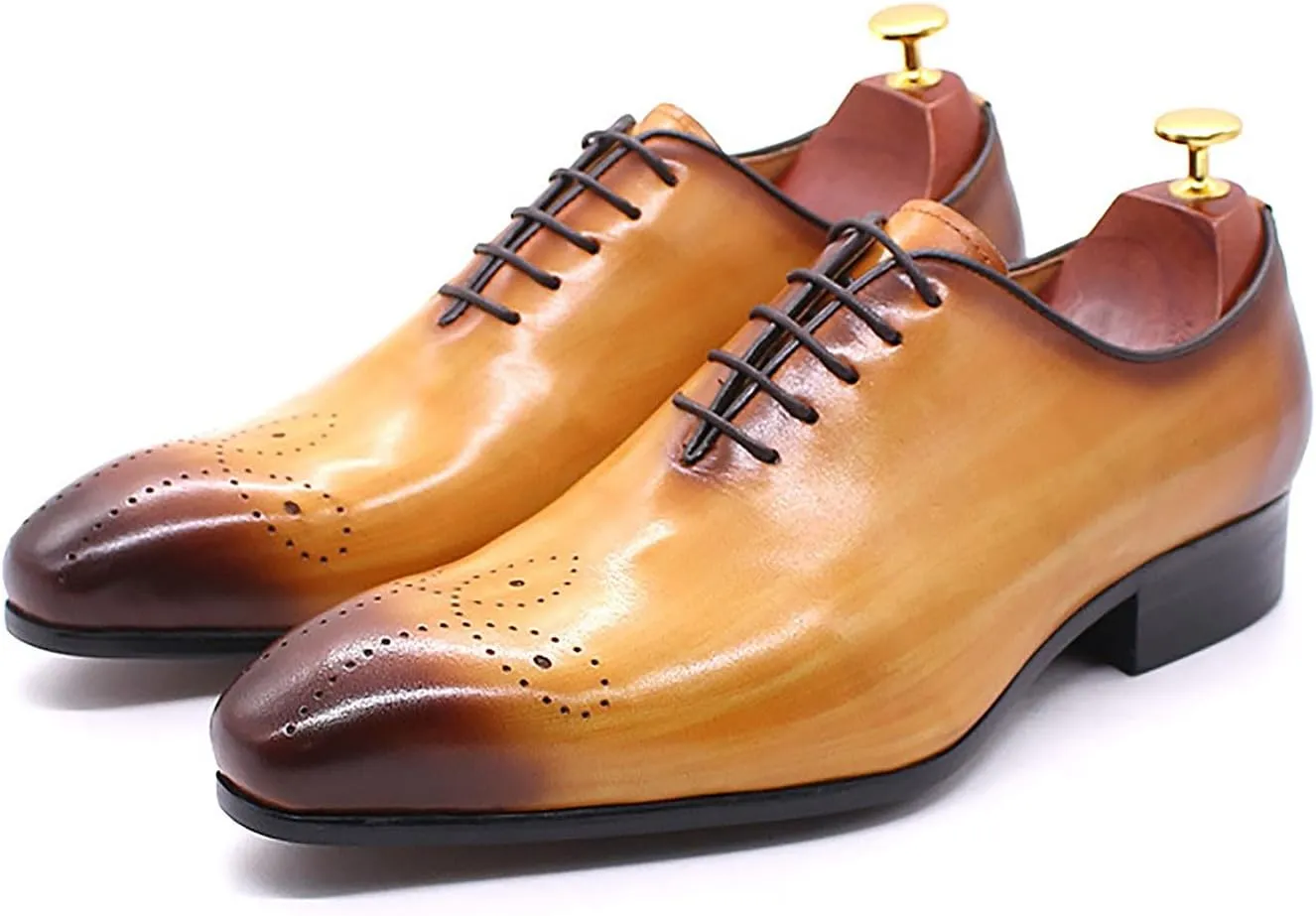 Mens Oxfords Formal Dress Genuine Leather Handmade Derby Casual Brogues Oxfords Tuxedo Fashion Walking Shoes for Men