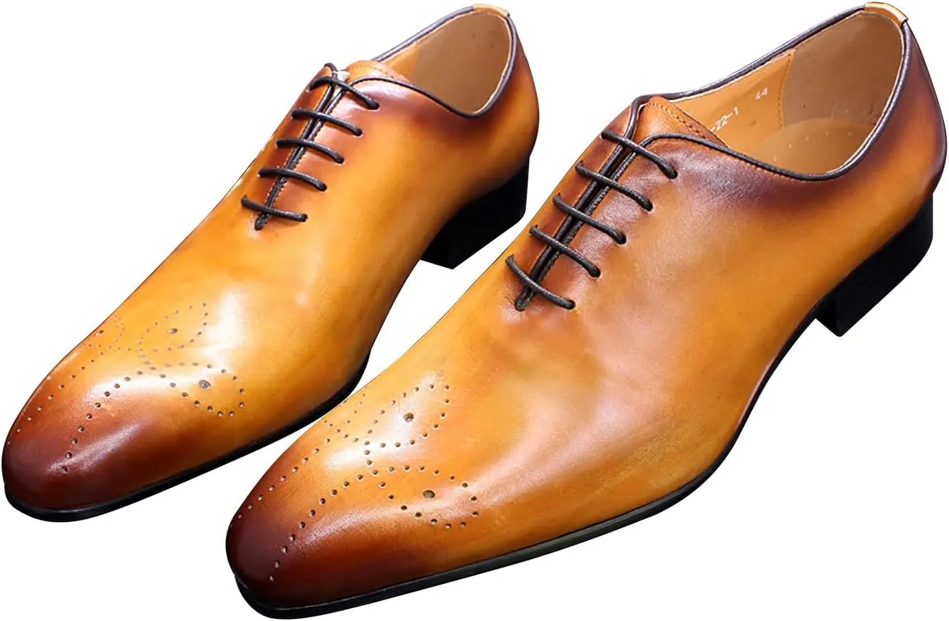 Mens Oxfords Formal Dress Genuine Leather Handmade Derby Casual Brogues Oxfords Tuxedo Fashion Walking Shoes for Men