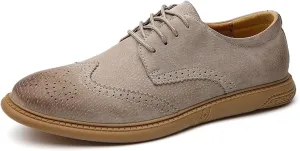 Men's Oxfords Suede Low Heel Fashion Classic Round-Toe Lace Up Wing Tips Business Dress Leather Derby Shoes Casual Comfortable Formal Work Wedding Shoes for Men