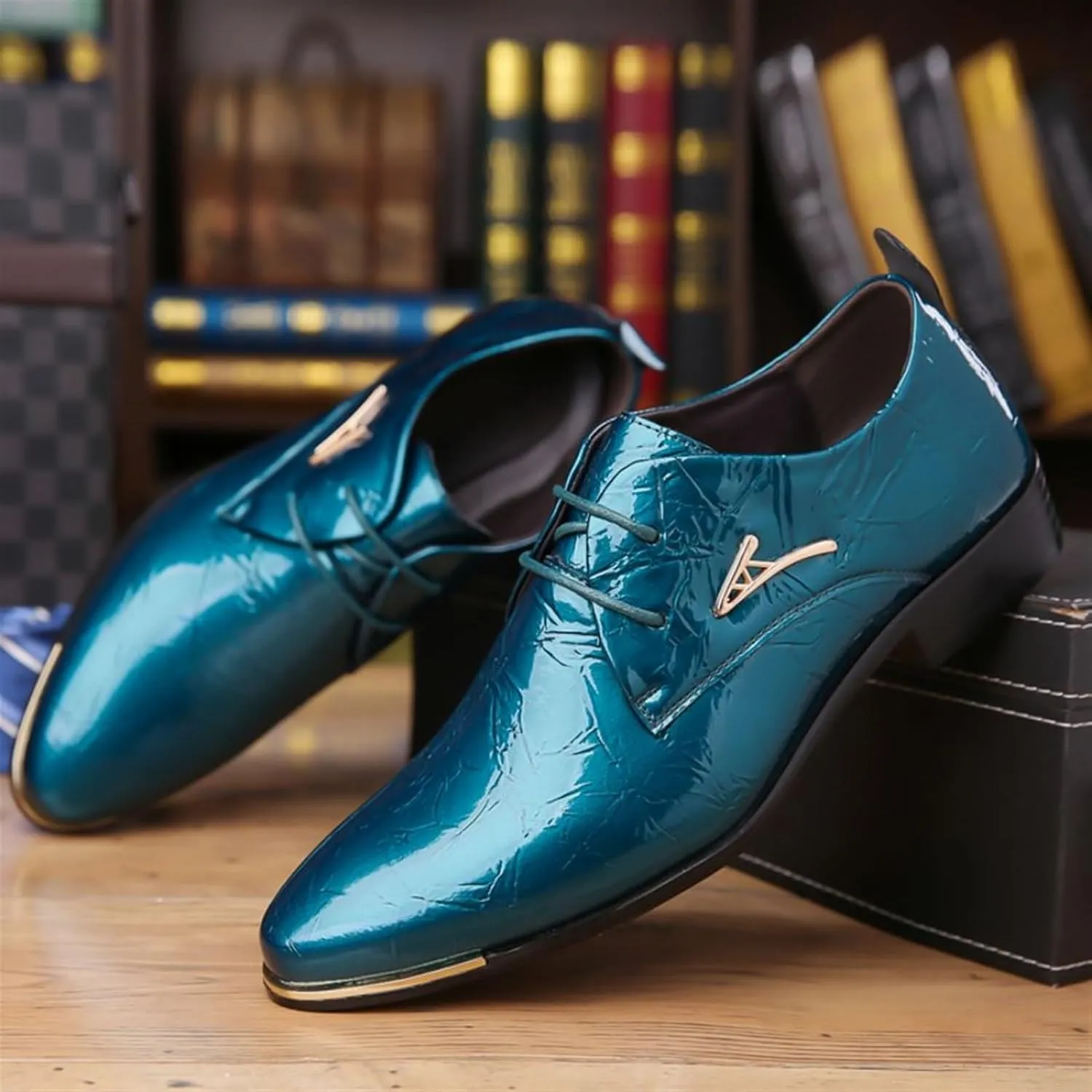 Mens Patent Leather Oxford Shoes Chunky Heels Rubber Sole Lace Up Cap Toe Dress Shoes Business Formal Prom Derby Shoes Casual Walking Shoes