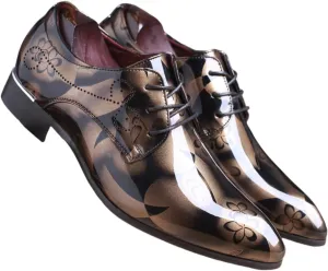 Mens Patent Leather Printing Lace Up Oxford Dress Shoes Modern Low Top Pointed Toe Tuxedo Derby Shoes for Work Office Formal Wedding
