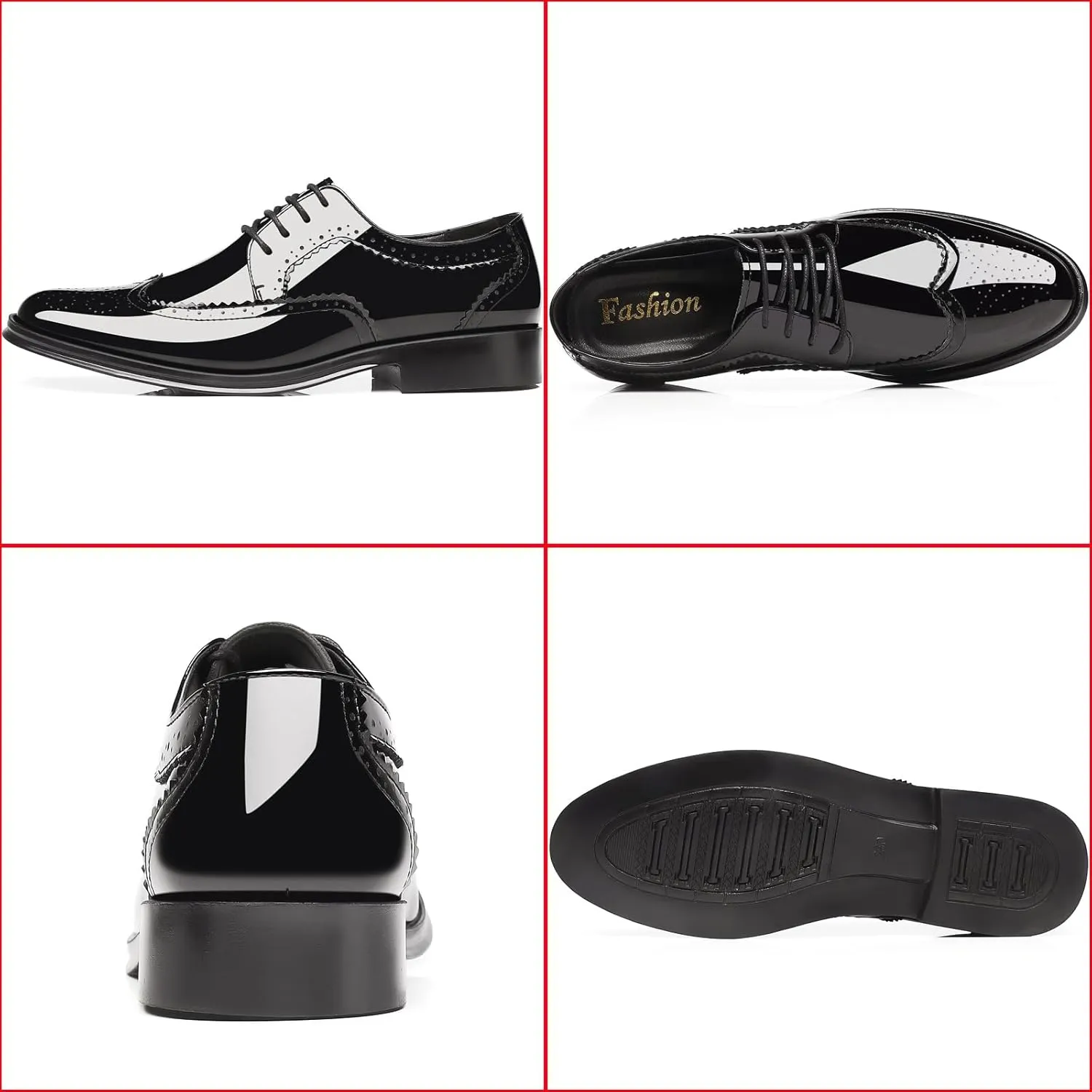 Men's Patent Leather Wingtip Carving Brogue Dress Shoes Fashion Classic Cap Toe Lace Up Low Top Oxfords Shoes Casual Business Formal Derby Shoes