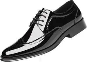 Men's Patent Leather Wingtip Carving Brogue Dress Shoes Fashion Classic Cap Toe Lace Up Low Top Oxfords Shoes Casual Business Formal Derby Shoes