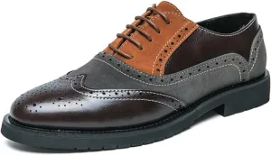 Mens Retro Brogue Multicolor Leather Dress Oxfords Shoes Casual Low Top Non-Slip Pointed Toe Derby Shoes for Formal Business Wedding