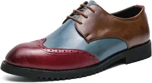 Mens Retro Brogue Multicolor Leather Dress Oxfords Shoes Low Top Non-Slip Pointed Toe Casual Wingtip Derby Shoes for Formal Business Wedding