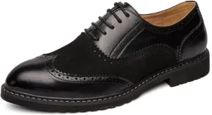 Mens Retro Brogue Multicolor Leather Dress Oxfords Shoes Low Top Non-Slip Round Toe Wingtip Casual Derby Shoes for Formal Business Wedding