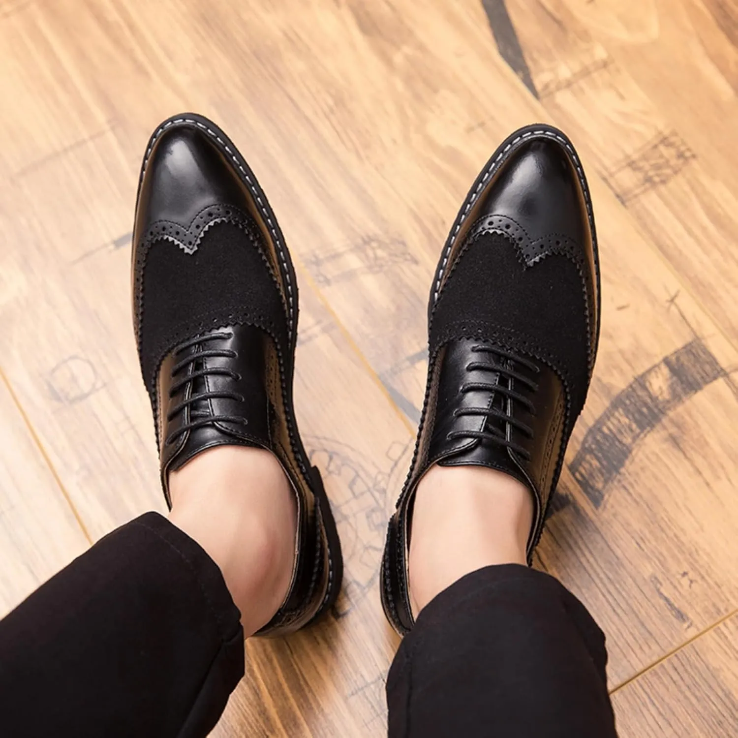 Mens Retro Brogue Multicolor Leather Dress Oxfords Shoes Low Top Non-Slip Round Toe Wingtip Casual Derby Shoes for Formal Business Wedding