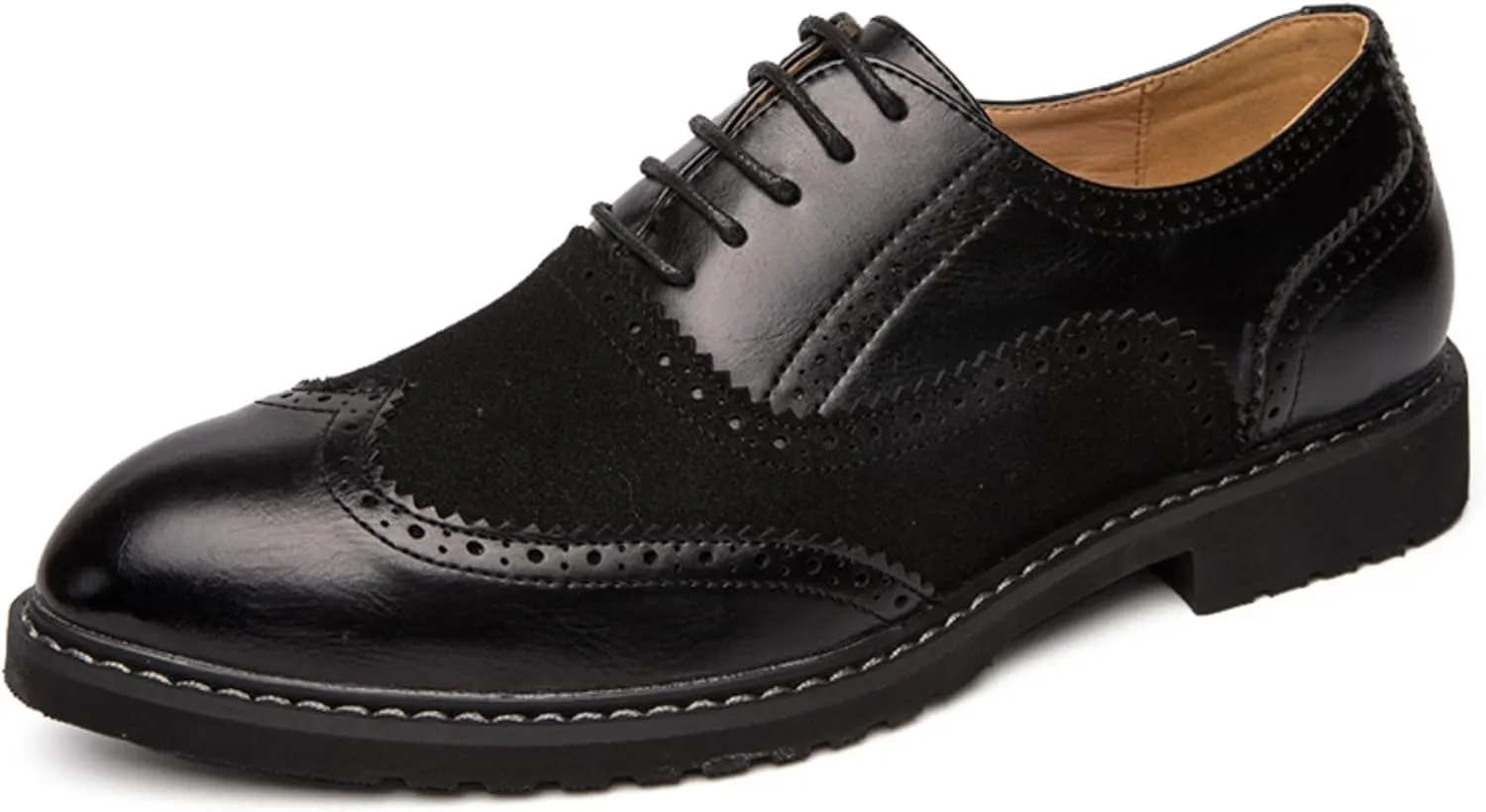 Mens Retro Brogue Multicolor Leather Dress Oxfords Shoes Low Top Non-Slip Round Toe Wingtip Casual Derby Shoes for Formal Business Wedding