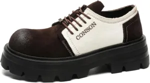 Men's Retro Cowhide Derby Shoes. Featuring a Two - Tone Chunky Sole for Height Increase, Ideal for Daily Commuting, Street Walking, and Casual Gatherings.