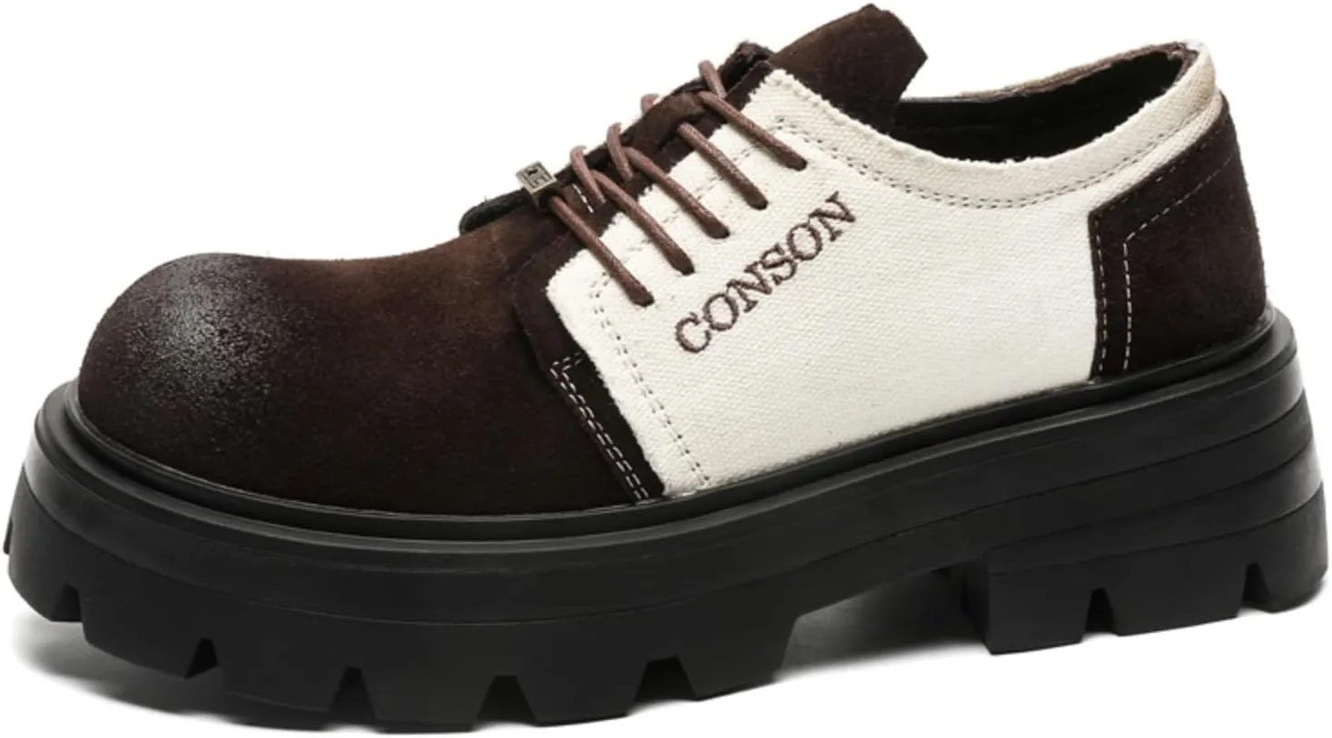 Men's Retro Cowhide Derby Shoes. Featuring a Two - Tone Chunky Sole for Height Increase, Ideal for Daily Commuting, Street Walking, and Casual Gatherings.