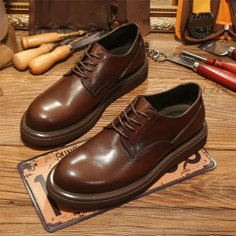 Men's Shiny British Soft Sole Business Office Derby Shoes Casual Breathable Versatile Leather Inner Suitable for Commuting