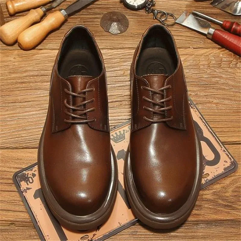 Men's Shiny British Soft Sole Business Office Derby Shoes Casual Breathable Versatile Leather Inner Suitable for Commuting