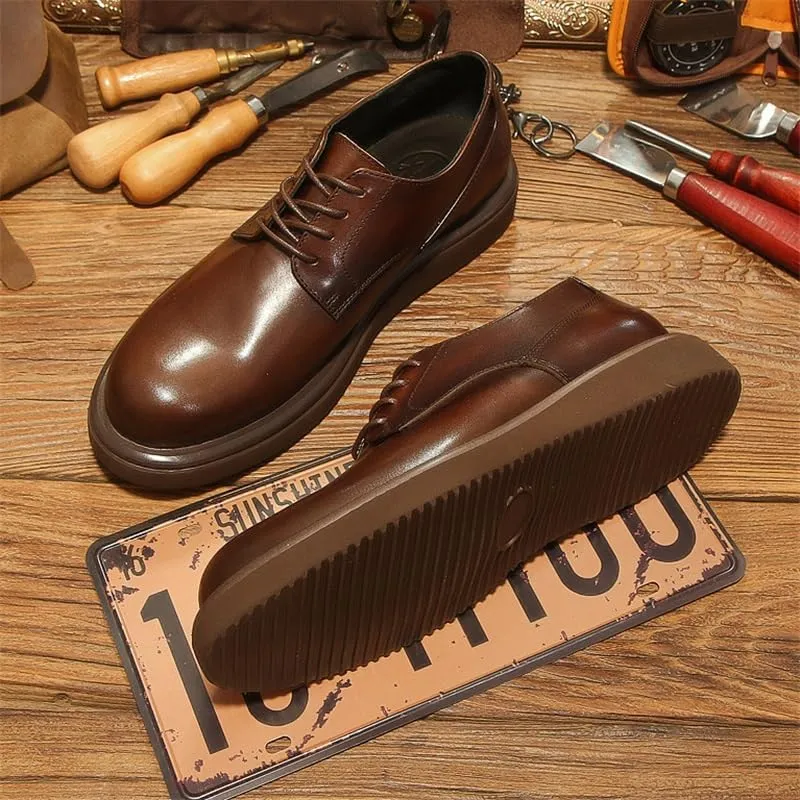 Men's Shiny British Soft Sole Business Office Derby Shoes Casual Breathable Versatile Leather Inner Suitable for Commuting