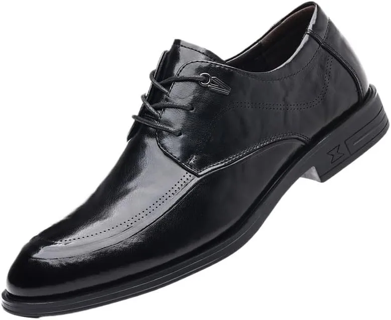Men's Shiny Patent Leather Dress Shoes Non-Slip Softsole Walking Oxford Shoes Classic Pointed Toe Shiny Comfortable Formal Derby Shoes