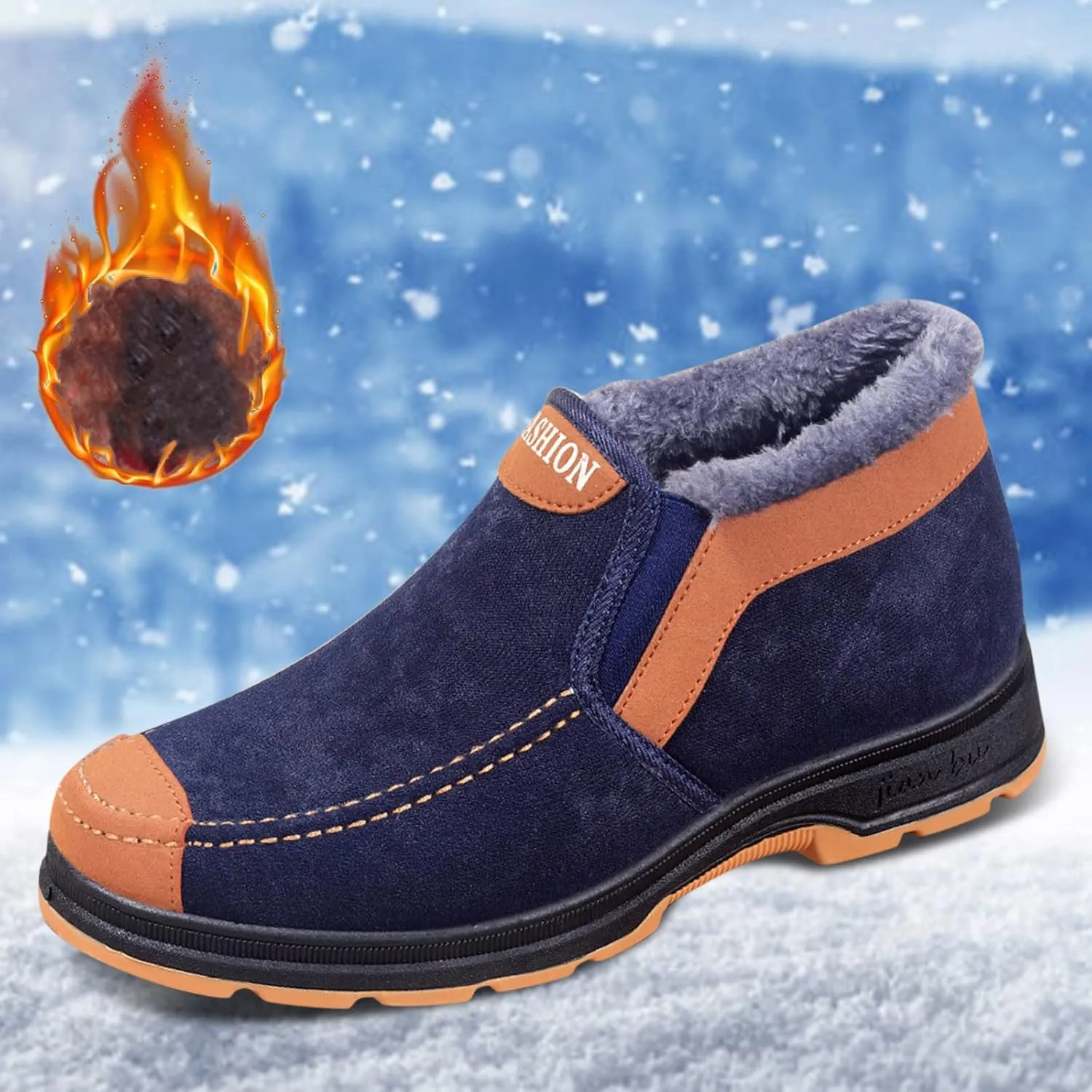 Men's Suede Ankle Boots Classic Slip On Furry Boots Fleece Lined Warm Winter Non Slip Cold Proof Lined Shoes Men