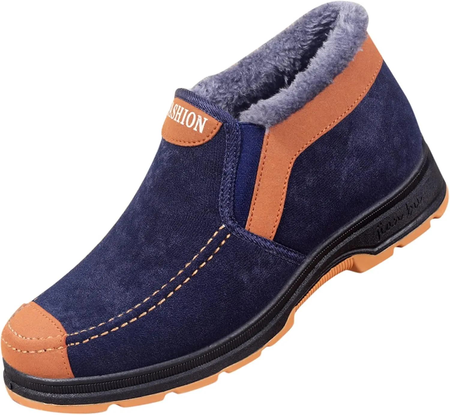 Men's Suede Ankle Boots Classic Slip On Furry Boots Fleece Lined Warm Winter Non Slip Cold Proof Lined Shoes Men
