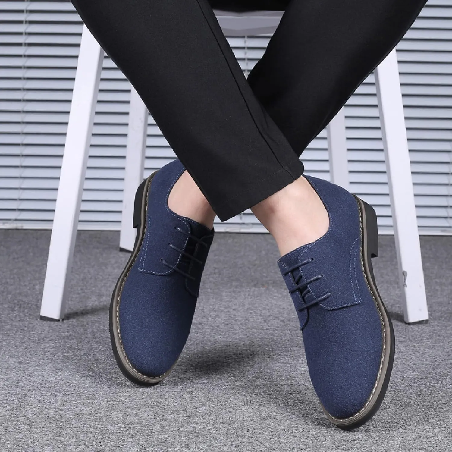 Mens Suede Leather Dress Shoes Casual Lace Up Oxfords Shoes