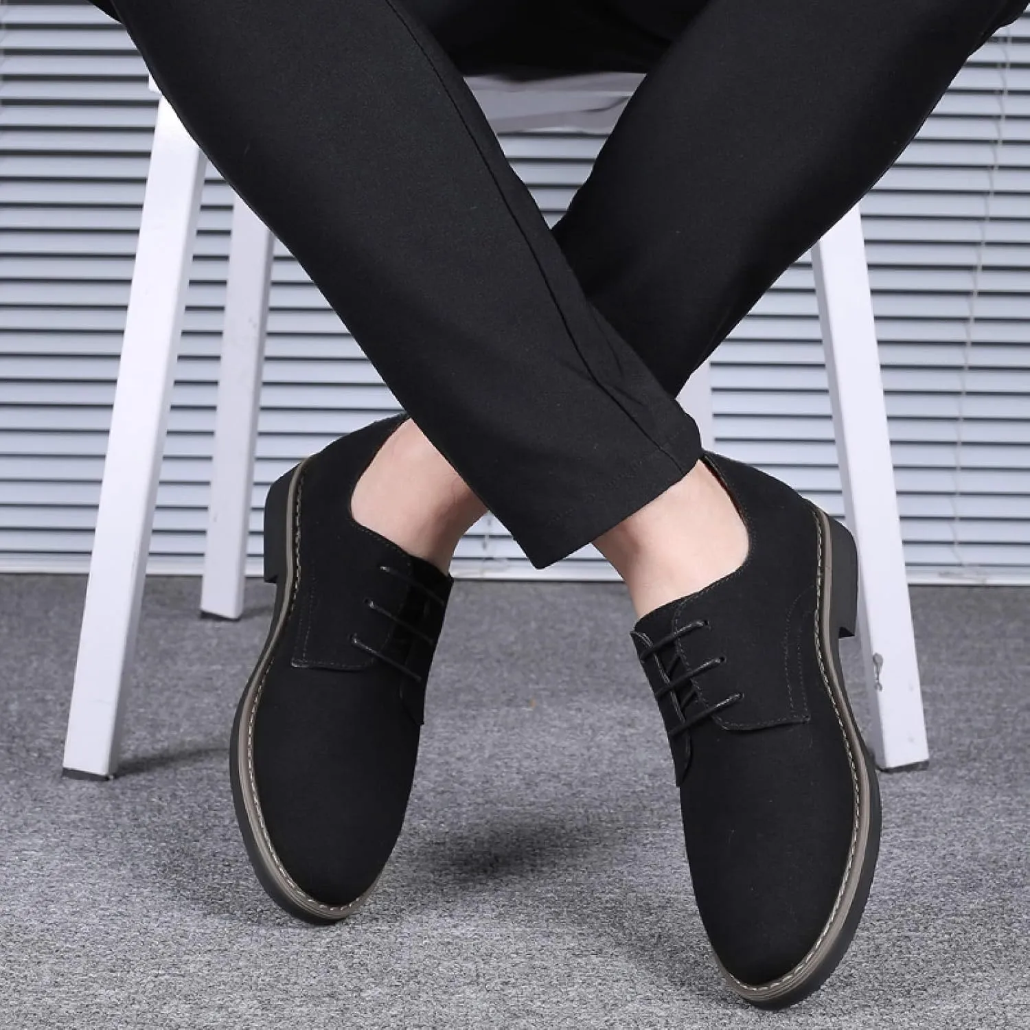 Mens Suede Leather Dress Shoes Casual Lace Up Oxfords Shoes