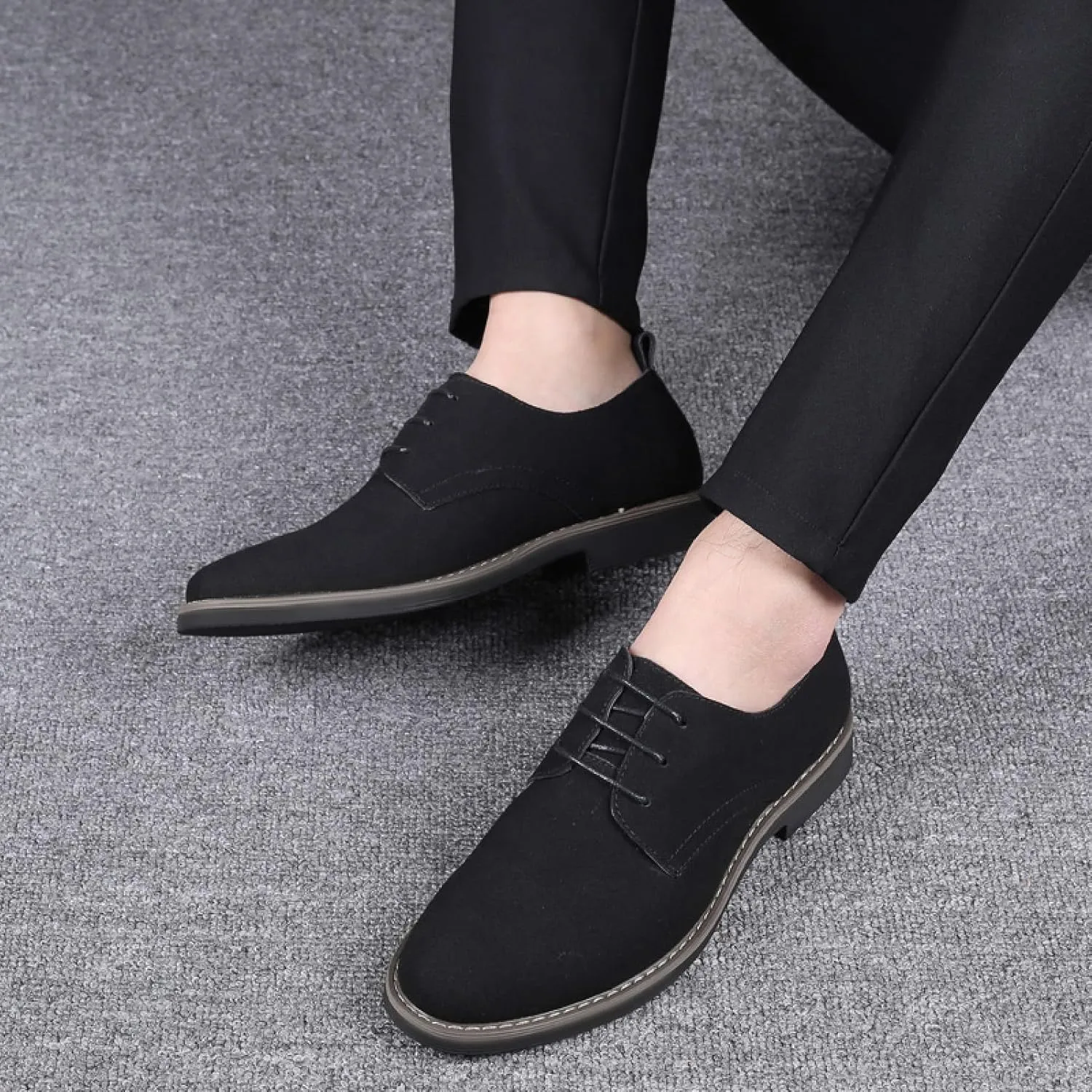 Mens Suede Leather Dress Shoes Casual Lace Up Oxfords Shoes
