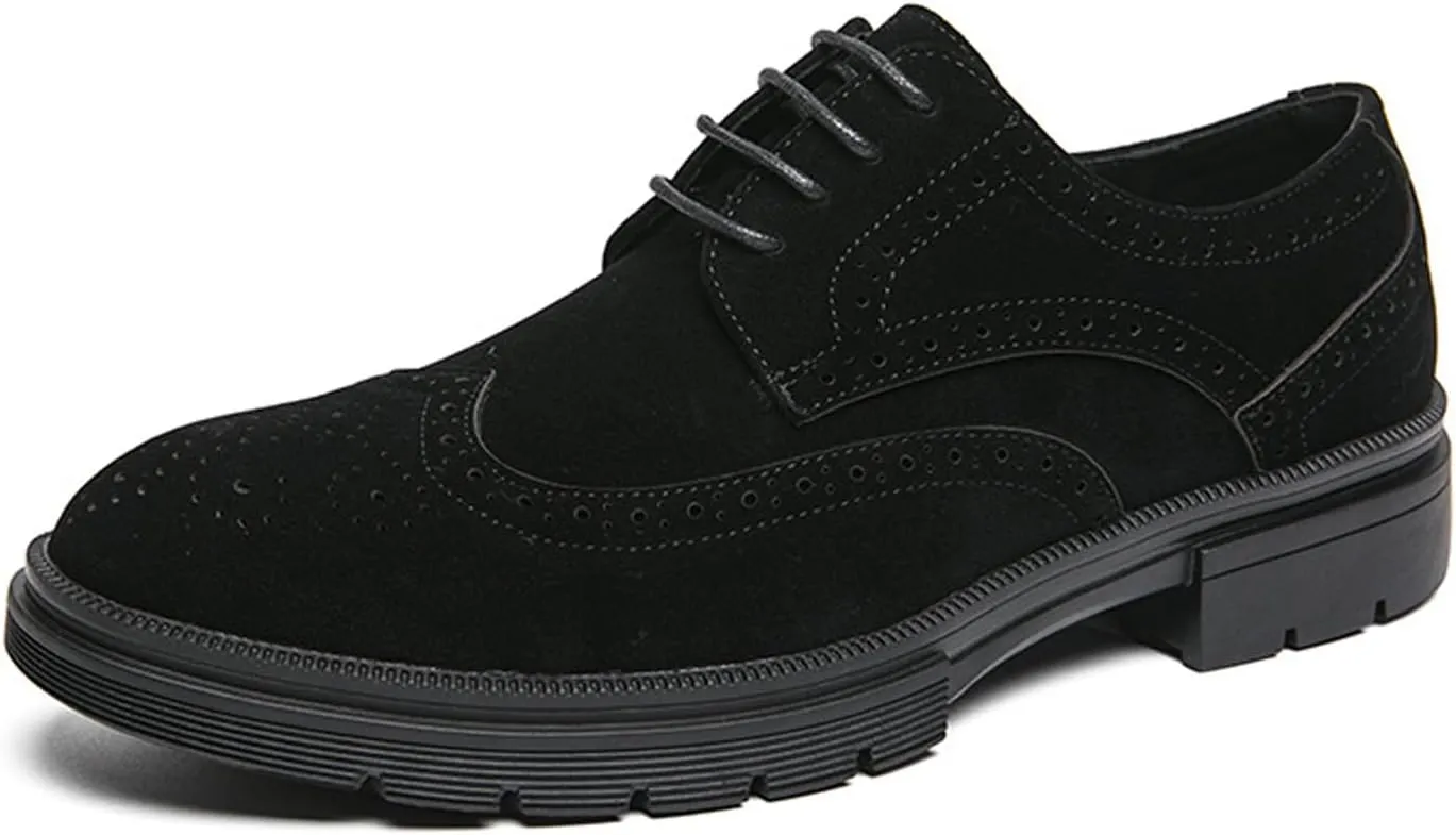 Men's Suede Wingtip Brogue Oxford Shoes,Comfortable Lace-Up Work Office Business Formal Dress Shoes