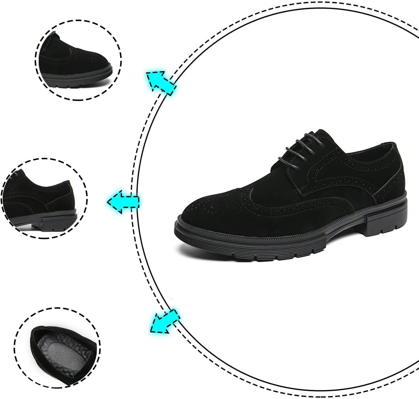 Men's Suede Wingtip Brogue Oxford Shoes,Comfortable Lace-Up Work Office Business Formal Dress Shoes