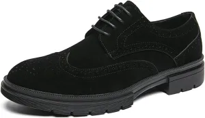 Men's Suede Wingtip Brogue Oxford Shoes,Comfortable Lace-Up Work Office Business Formal Dress Shoes