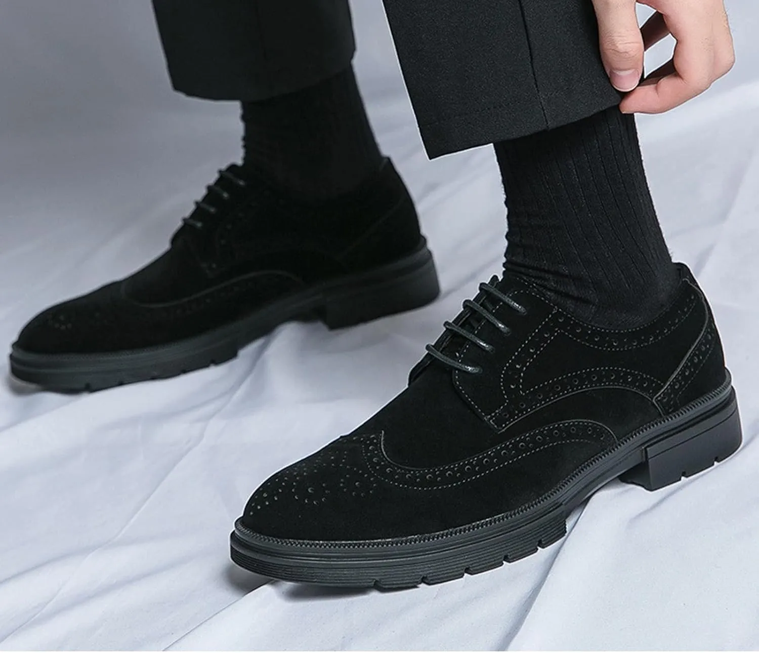 Men's Suede Wingtip Brogue Oxford Shoes,Comfortable Lace-Up Work Office Business Formal Dress Shoes