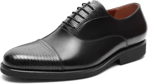 Men's Textured Patterns Oxford Shoes Genuine Leather Cowhide Derby Comfy Flat Business Shoes