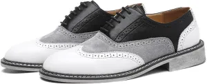Men's Two-Tone Brogue Oxfords, Stylish Classic Round Toe, Lace-up Low-top Leather Dress Shoes, Hand-Stitched Business Formal Derby Shoes Oxfords Shoes for Men