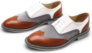 Men's Two-Tone Brogue Oxfords, Stylish Classic Round Toe, Lace-up Low-top Leather Dress Shoes, Hand-Stitched Business Formal Derby Shoes Oxfords Shoes for Men