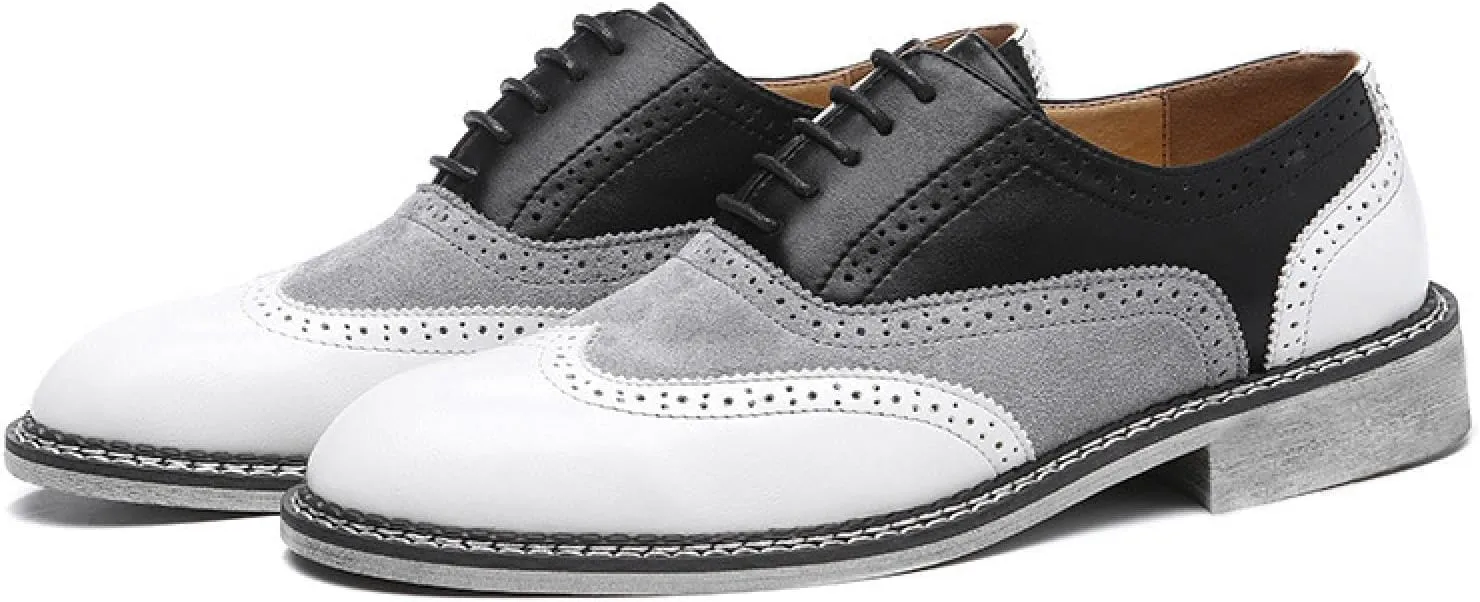 Men's Two-Tone Brogue Oxfords, Stylish Classic Round Toe, Lace-up Low-top Leather Dress Shoes, Hand-Stitched Business Formal Derby Shoes Oxfords Shoes for Men