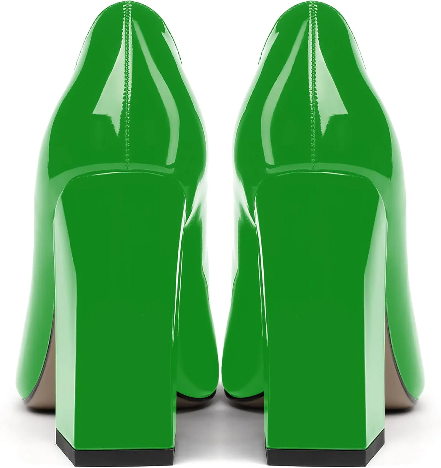 MERRORI Women's Patent Block Square Toe Solid Slip On Chunky High Heel Pumps Shoes 4 Inch
