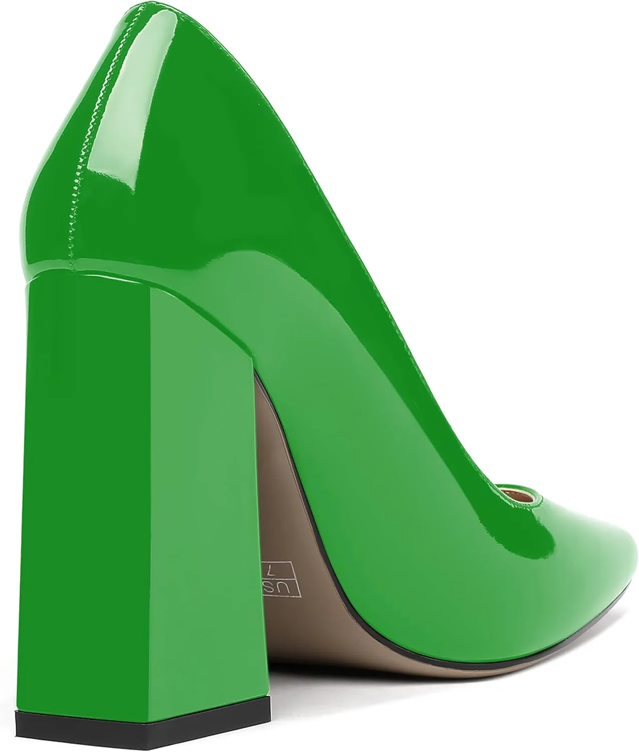 MERRORI Women's Patent Block Square Toe Solid Slip On Chunky High Heel Pumps Shoes 4 Inch