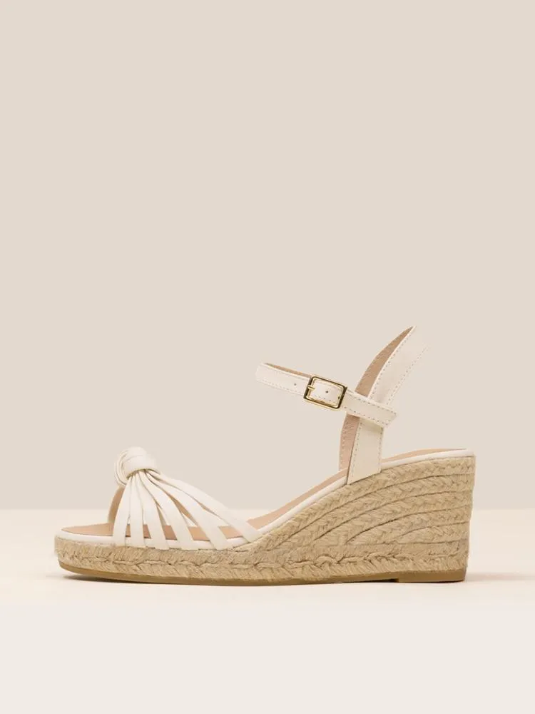 Metallic Knot Strappy Buckle Ankle Strap Round Wedge Espadrilles Sandals