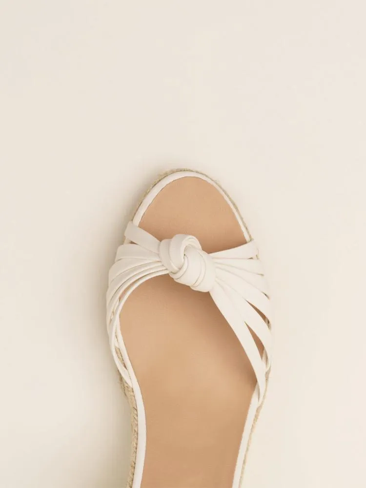 Metallic Knot Strappy Buckle Ankle Strap Round Wedge Espadrilles Sandals