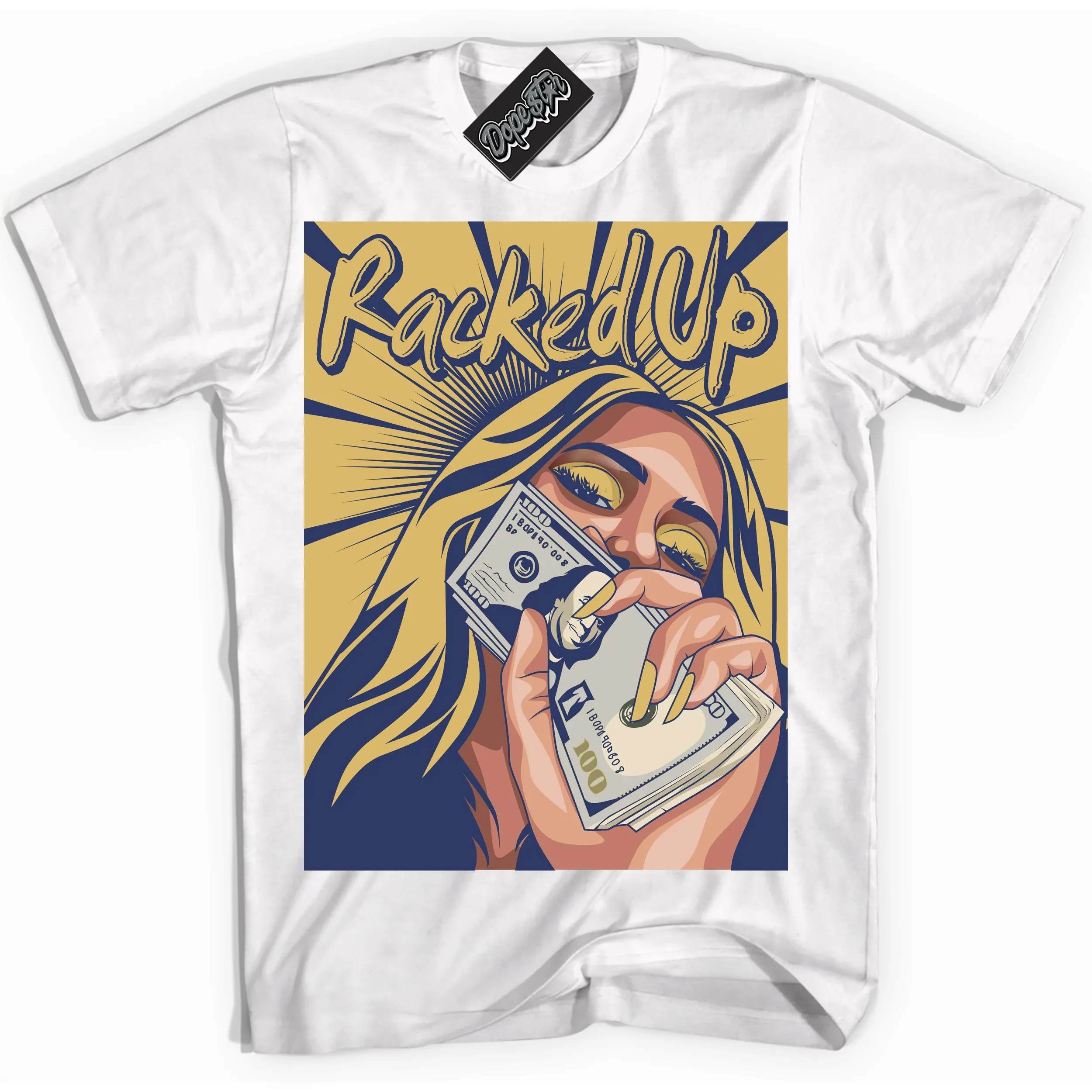 Method of Make Midnight Navy Metallic Gold 1s Sneaker Shirt Racked Up Graphic