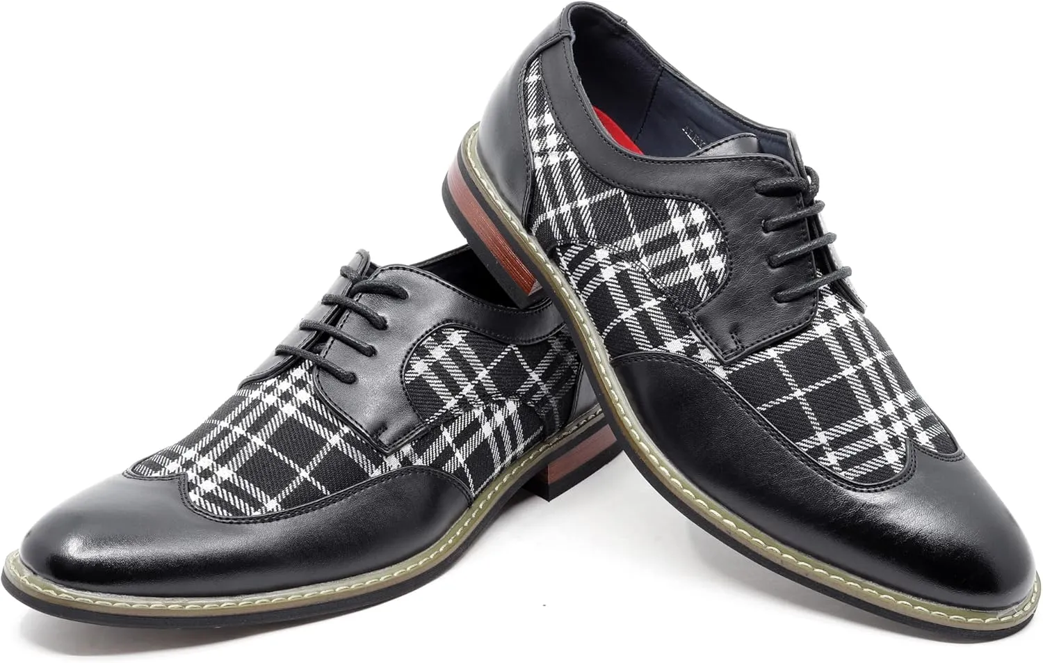 Metrocharm Alex-06 Men's Plaid Lace Up Wing Tip Classic Oxford Dress Shoes