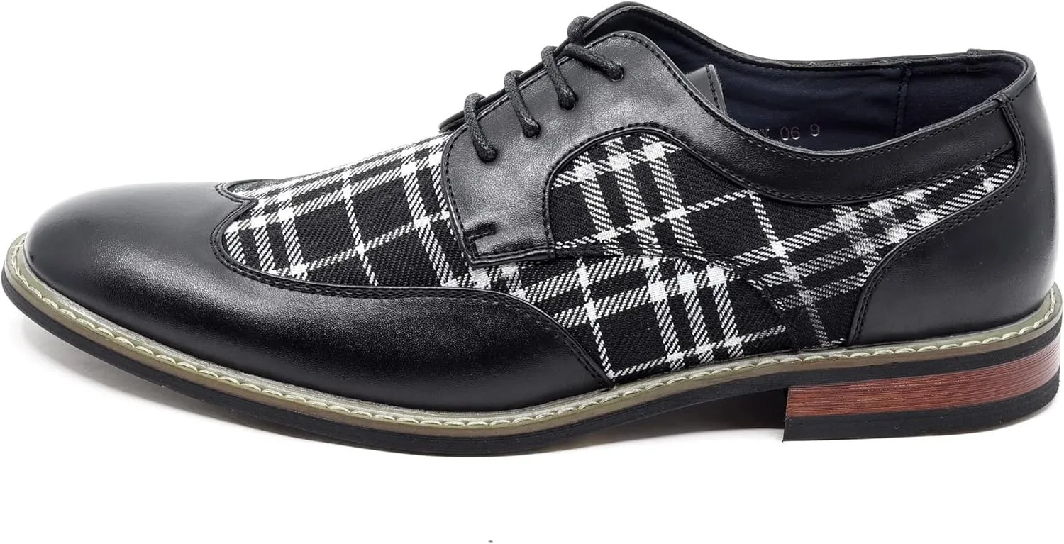 Metrocharm Alex-06 Men's Plaid Lace Up Wing Tip Classic Oxford Dress Shoes