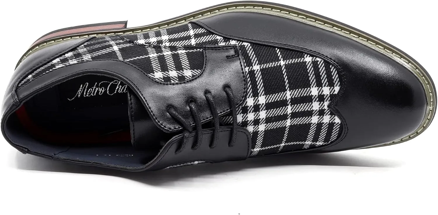 Metrocharm Alex-06 Men's Plaid Lace Up Wing Tip Classic Oxford Dress Shoes