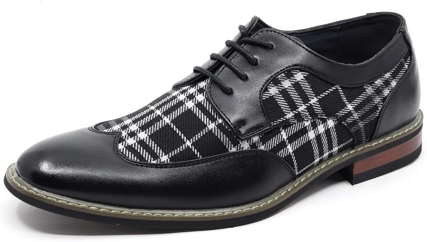 Metrocharm Alex-06 Men's Plaid Lace Up Wing Tip Classic Oxford Dress Shoes