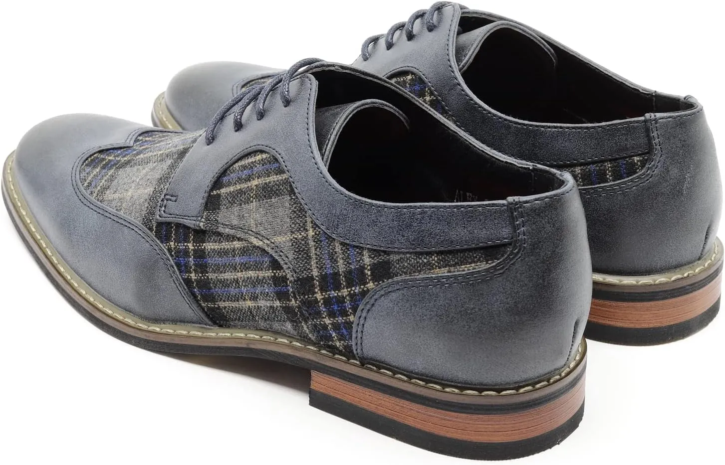 Metrocharm Alex-06 Men's Plaid Lace Up Wing Tip Classic Oxford Dress Shoes